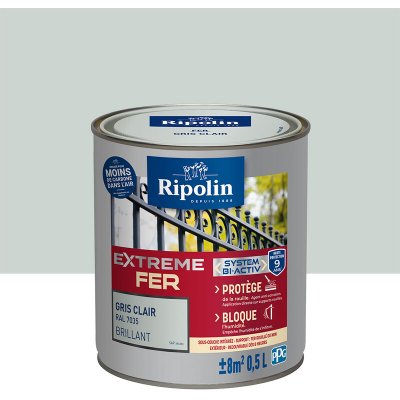 RIPOLIN Peinture pour Fer Ext&eacute;rieur - Brillant - 0,5L - Gris Clair RAL 7035 -  - Gris Clair