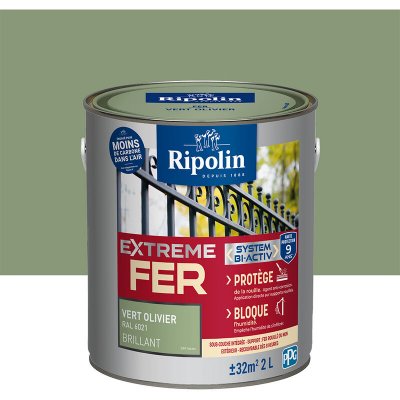 RIPOLIN Peinture pour Fer Ext&eacute;rieur - Brillant - 2L - Vert Olivier ral 6021 - 