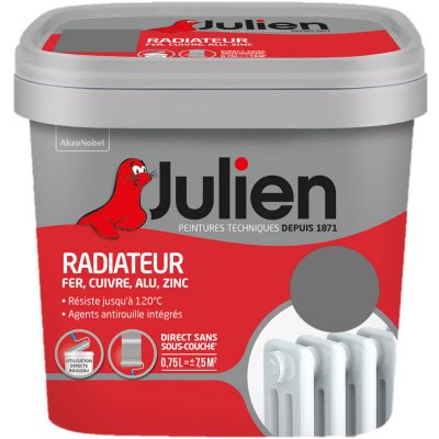 JULIEN Peinture Radiateur Phase Aqueuse Satin  Pierre de Lave 0,75 L