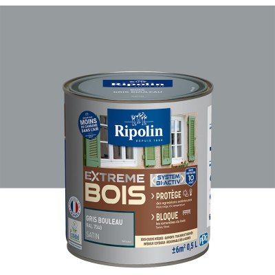 RIPOLIN Peinture  EXTREME BOIS microporeuse satin 0.5 L gris bouleau