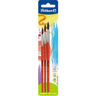  Pelikan Set de pinceaux &agrave; poils fins, 3 pi&egrave;ces, assorti - Lot de 8