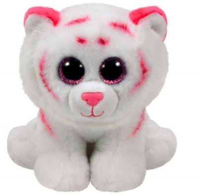 TY Peluche tabor le tigre beanies  medium rose et blanche 33 cm
