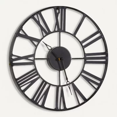 Pendule murale en m&eacute;tal Vintage Industriel noir D 36,5 cm
