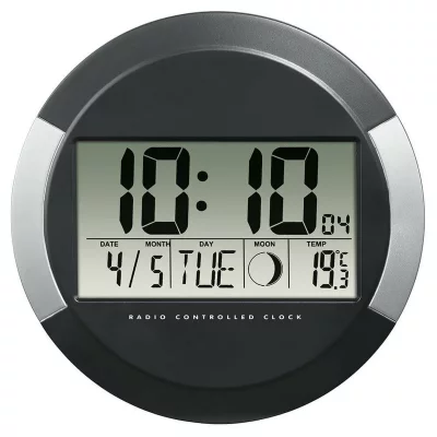 Pendule murale 'PP245' radio pilot&eacute;e, en plastique,noir