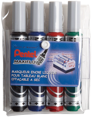 PENTEL  - Marqueur Tableau Blanc Pointe Ogive Maxiflo - Pochette De 4
