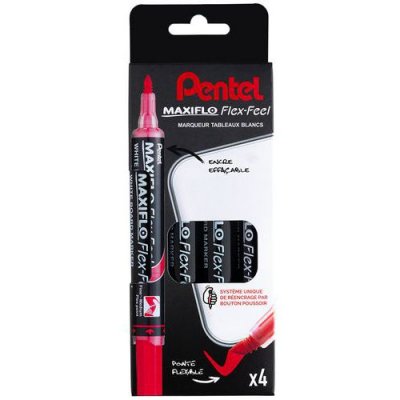 PENTEL  Pochette 4 marqueurs effa&ccedil;able  Maxiflo Flex pointe conique 4,6 mm
