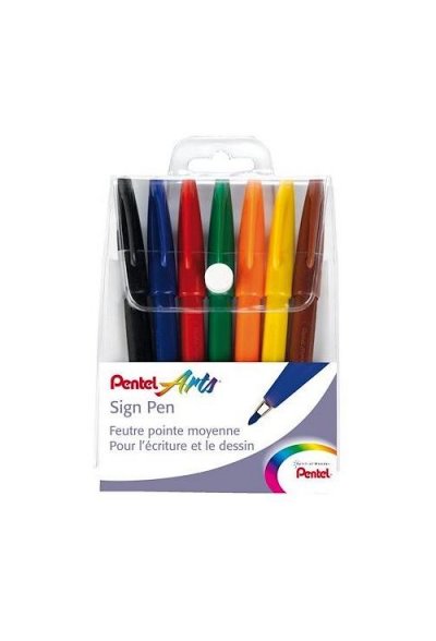 PENTEL  Sign Pen S527 Pochette de 7 stylos feutre Assortiment de 7 couleurs