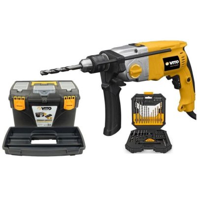 VITO PRO POWER Perceuse &agrave; percussion 1050w vito + coffret 50 pi&egrave;ces forets et embouts + boite &agrave; outils 18