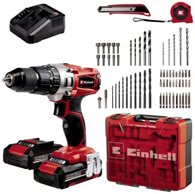 EINHELL Perceuse &agrave; percussion sans fil  TE-CD 18/2 Li-i +64 18V - 2x2,0Ah + 64 accessoires