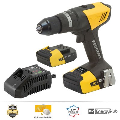 PEUGEOT Perceuse &agrave; percussion sans fil  18 V 2 Ah, 2 batteries ENERGYDRILL