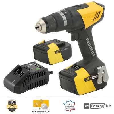 PEUGEOT Perceuse percussion 18 V avec 2 batteries 4,0Ah - EnergyDrill-18VP40N 
