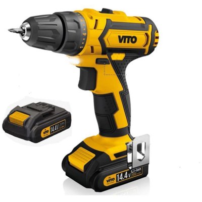 VITO Perceuse sans fil 14,4 V 2 Batteries lithium 2.0Ah Chargeur rapide LED et indicateur de charge 