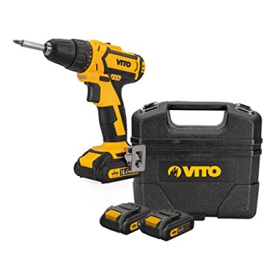 VITO Perceuse sans fil 14,4 V 2 batteries lithium 2 Ah Chargeur rapide 1h LED et indicateur de charge
