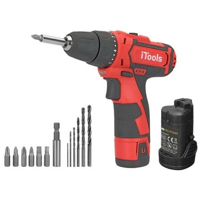 VITO PRO POWER Perceuse Visseuse 12V ITOOLS batterie lithium 1.5Ah LED 6 embouts de vissage + 6 forets + adaptateur