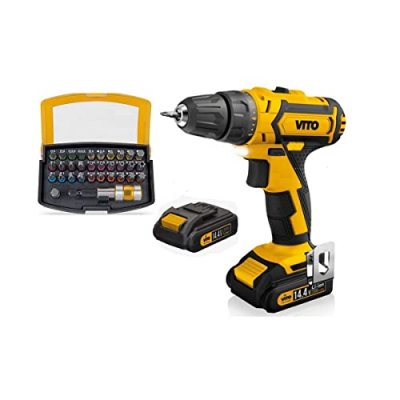 VITO PRO POWER Perceuse Visseuse 14.4V + 2 Batteries Lithium 2Ah + Coffret 32 Embouts + Chargeur et Mallette VITO 