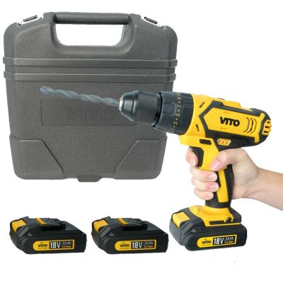 VITO PRO POWER Perceuse Visseuse 18V + 3 Batteries Lithium 2.0 Ah Mallette 18 accessoires VITO