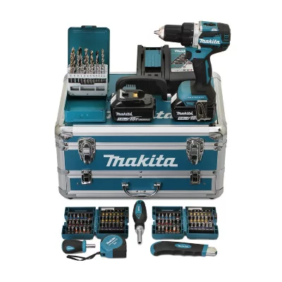 MAKITA Perceuse visseuse 54NM BL1850X2 + 96 pi&egrave;ces BIT SET -  - DDF484RTX6