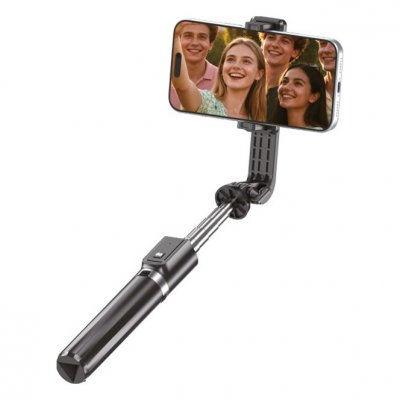 MOVIN PHOTO Perche selfie 2-en-1 avec d&eacute;clencheur Bluetooth Noir et Gris pour Smartphone