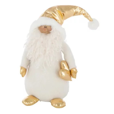 J-LINE P&egrave;re-No&euml;l D&eacute;co en Tissu ""Cour"" 48cm Blanc & Dor&eacute;