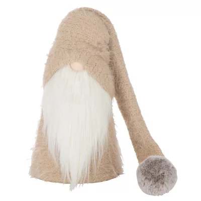 J-LINE P&egrave;re-No&euml;l Gnome D&eacute;co ""Hiver"" 44cm Beige