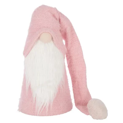 J-LINE P&egrave;re-No&euml;l Gnome D&eacute;co ""Hiver"" 60cm Rose Clair