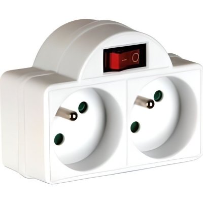 PEREL  EB2SW Adaptateur Interrupteur-2 Prises, Multicolore