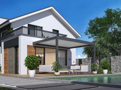PROLOISIRS Pergola bioclimatique adoss&eacute;e Z&eacute;phir motoris&eacute;e aluminium/lames - grey - 3 x 4 m 