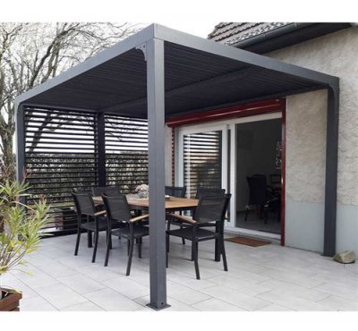 HABRITA Pergola bioclimatique aluminium 10,80 m2 avec ventelles lat&eacute;rales
