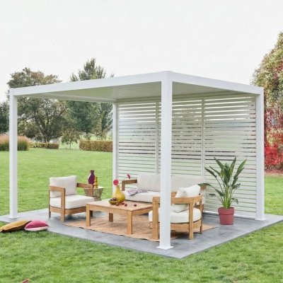 SWEEEK Pergola bioclimatique aluminium 4x3m, 3 persiennes 130cm blanc