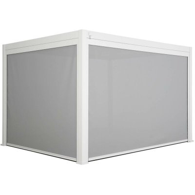 SWEEEK Pergola bioclimatique blanche 300 x 400cm. Aluminium &agrave; lames orientables + store 300cm + store 400cm 