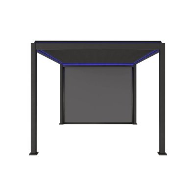Pergola bioclimatique &eacute;lectrique 3x4m. aluminium. &agrave; lames orientables avec &eacute;clairage LED + store 3m