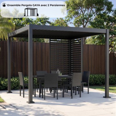 GAYA Pergola bioclimatique  - Structure en aluminium et en acier - 290x290xH240 cm - Gris 