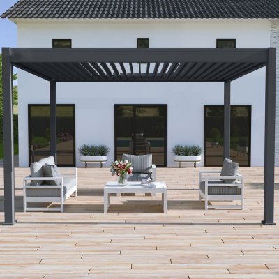 OMBREA Pergola bioclimatique motoris&eacute;e Ombr&eacute;a 3x4M autoportante - Anthracite