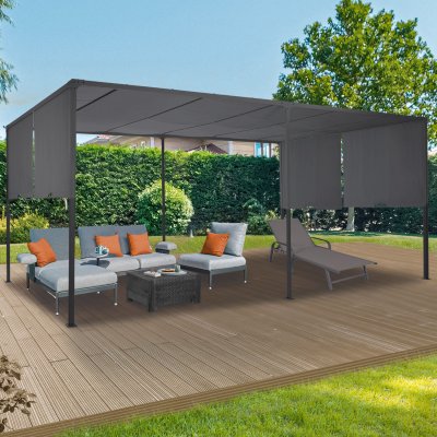 IDMARKET Pergola coulissante 2 pans 3x6 m belv&eacute;d&egrave;re de jardin toile gris anthracite