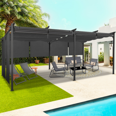 IDMARKET Pergola &eacute;dition sp&eacute;ciale toit r&eacute;tractable 3x6 M et 6 stores gris anthracite