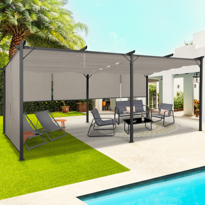 IDMARKET Pergola &eacute;dition sp&eacute;ciale toit r&eacute;tractable 3x6 M et 6 stores taupe