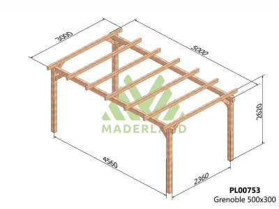 MADERLAND Pergola En Bois Lamell&eacute;-coll&eacute; Grenoble 500 X 300 Cm + 4 Supports Poteaux - 