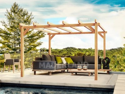  Pergola jardin adoss&eacute; en bois : LINARES : 400 x 400 cm