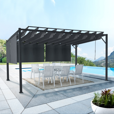 IDMARKET Pergola LUXE lames orientables CEFALU 3x4 M et 4 stores gris anthracite