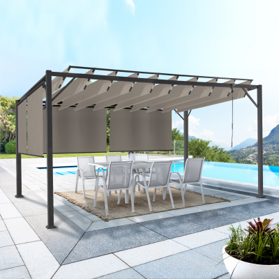 IDMARKET Pergola LUXE lames orientables CEFALU 3x4 M et 4 stores taupe