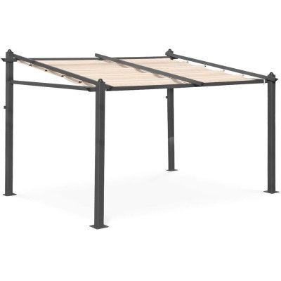 SWEEEK Pergola murale en aluminium et toile beige coulissante 3x4m