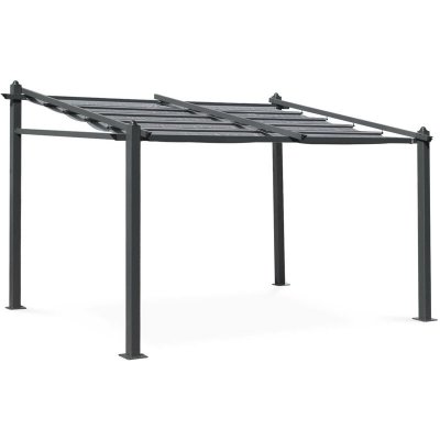 SWEEEK Pergola murale en aluminium et toile coulissante gris 3x4m