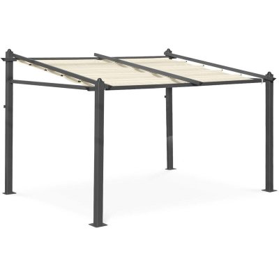 SWEEEK Pergola murale en aluminium - Murum 3x4m - Tonnelle Toile ecru - Ecru