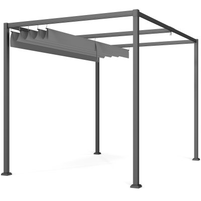 OUTSUNNY Pergola r&eacute;tractable polyester haute densit&eacute; m&eacute;tal &eacute;poxy gris