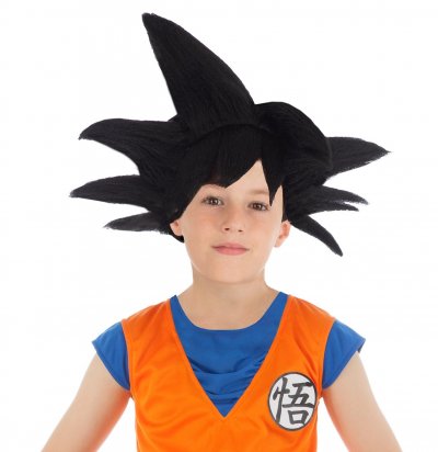 CHAKS Perruque noire Goku Saiyan Dragon ball Z enfant - Noir - Taille Unique