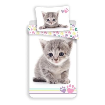 JERRY FABRICS Petit Chaton Gris - Parure de lit Enfant - Housse de couette Coton