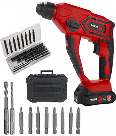 FAGOR COMMERCIAL Petit marteau perforateur 20v joules puissant de 1,2 j avec une batterie 2.0 ah fgmp100