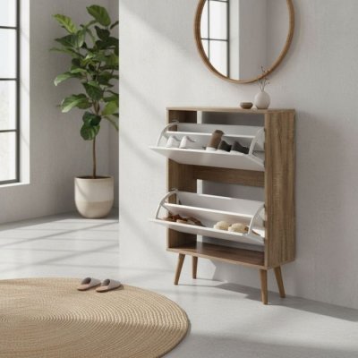Petit meuble de rangement pour chaussures pieds bois - Naturel clair