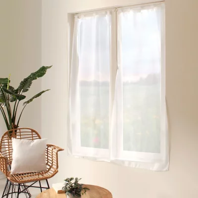 Petits Voilages Droits en Polyester 5 passants - Blanc - 70 x 160 cm