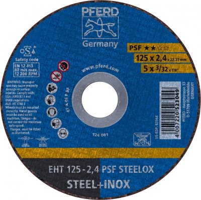 PFERD  EHT1252,4A46PPSFINOX Disque &agrave; tron&ccedil;onner A46PPSF-I, Multicolore, 125 x 2,4 mm